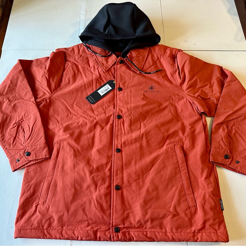 Body Glove Vintage Coaches Jacket w/ Hoodie - Blanton Orange  Size L - Brand New